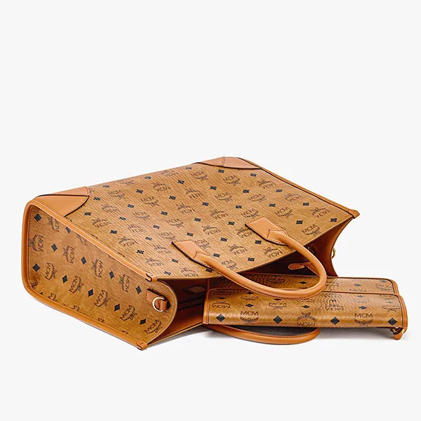 Túi Tote Unisex MCM Aren Large Tote Bag In Visetos Leather Màu Nâu