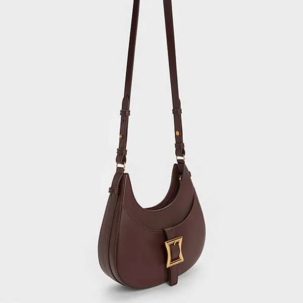 Túi Xách Nữ Charles & Keith Belted Curved Bag Black 40271127 Màu Nâu - Túi xách - Vua Hàng Hiệu