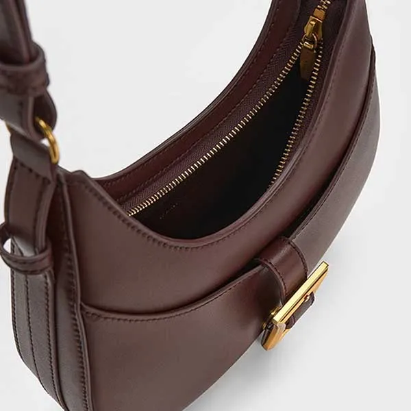 Túi Xách Nữ Charles & Keith Belted Curved Bag Black 40271127 Màu Nâu - Túi xách - Vua Hàng Hiệu
