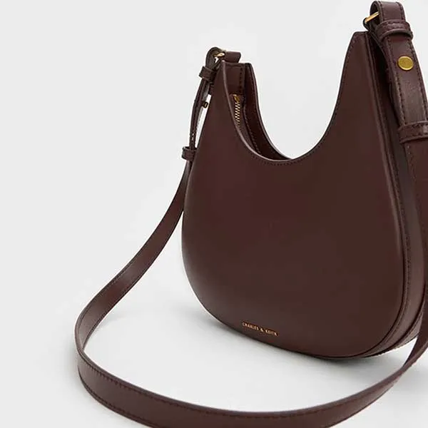 Túi Xách Nữ Charles & Keith Belted Curved Bag Black 40271127 Màu Nâu - Túi xách - Vua Hàng Hiệu