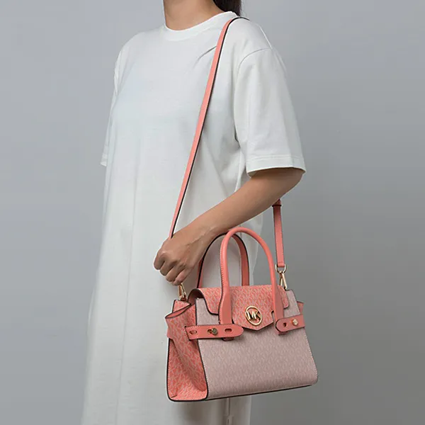 Túi Xách Tay Nữ Michael Kors MK Medium Signature Carmen In Sherbert Multi 35S2GNMS8V Màu Hồng Cam - Túi xách - Vua Hàng Hiệu