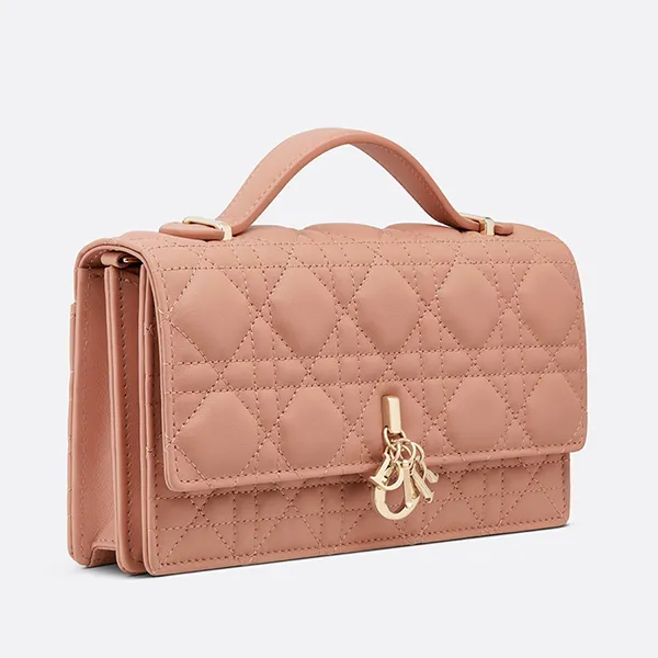 Túi Xách Tay Nữ Dior MINI Bagrose Des Vents Cannage Lambskin S0980ONMJ_M49P Màu Hồng Da