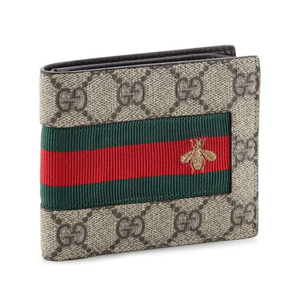 Ví Nam Gucci Bee Web Bifold Wallet GG Coated Canvas Màu Nâu Be - Túi xách - Vua Hàng Hiệu