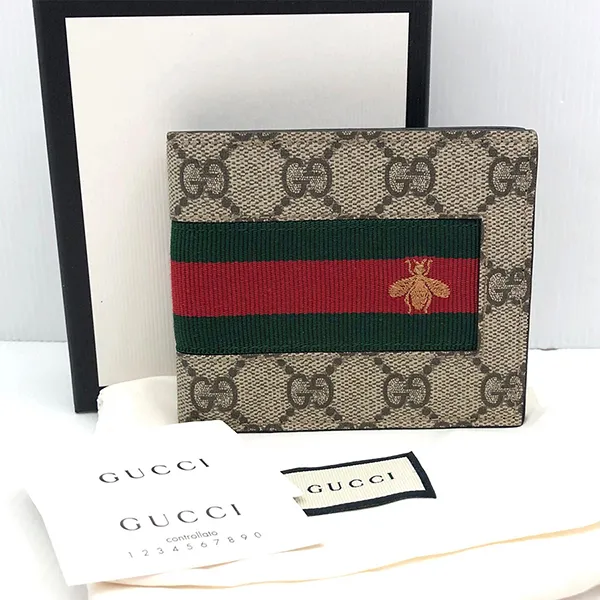 Ví Nam Gucci Bee Web Bifold Wallet GG Coated Canvas Màu Nâu Be - Túi xách - Vua Hàng Hiệu