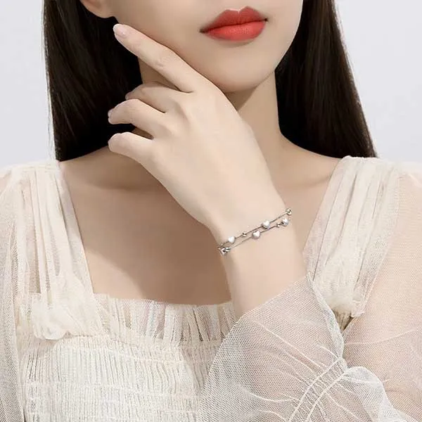 Vòng Đeo Tay Nữ LiLi Jewelry 2 Tầng Dạng Chuỗi Hạt Hình Trái Tim Lili_562964 Màu Bạc