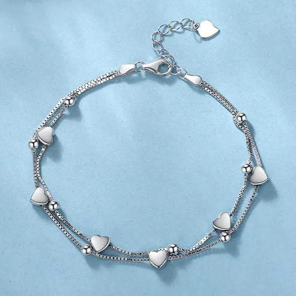 Vòng Đeo Tay Nữ LiLi Jewelry 2 Tầng Dạng Chuỗi Hạt Hình Trái Tim Lili_562964 Màu Bạc