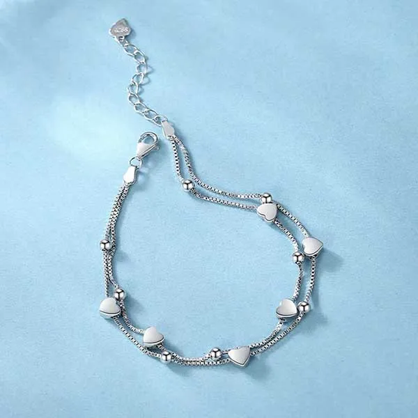 Vòng Đeo Tay Nữ LiLi Jewelry 2 Tầng Dạng Chuỗi Hạt Hình Trái Tim Lili_562964 Màu Bạc