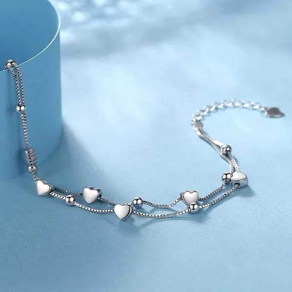 Vòng Đeo Tay Nữ LiLi Jewelry 2 Tầng Dạng Chuỗi Hạt Hình Trái Tim Lili_562964 Màu Bạc
