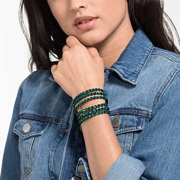 Vòng Đeo Tay Nữ Swarovski Bracelet Power Green Fabric Crystals Double Wrap 5511700 Màu Xanh Lá