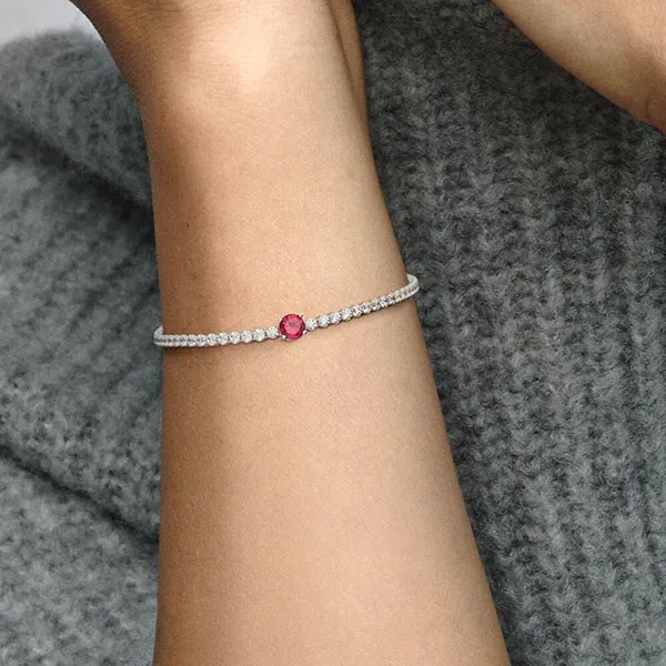 Vòng Đeo Tay Pandora Red Sparkling Round Pavé Tennis Bracelet 592403C01 Màu Bạc