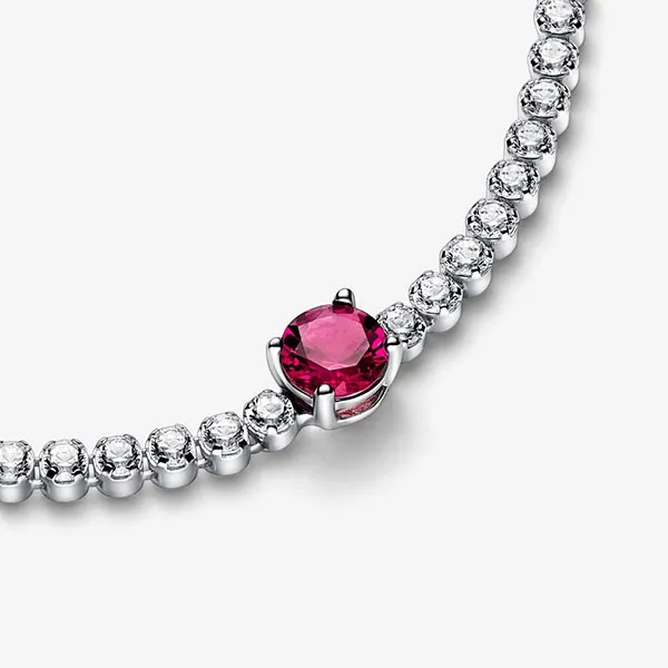 Vòng Đeo Tay Pandora Red Sparkling Round Pavé Tennis Bracelet 592403C01 Màu Bạc