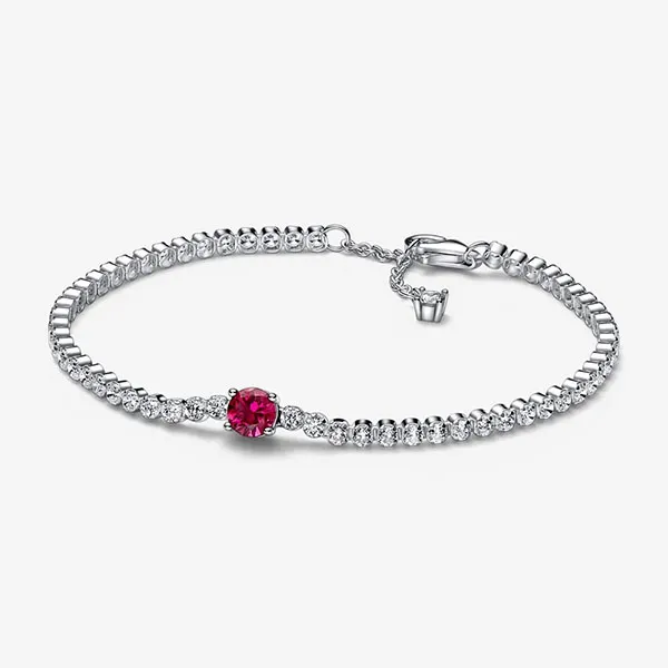 Vòng Đeo Tay Pandora Red Sparkling Round Pavé Tennis Bracelet 592403C01 Màu Bạc