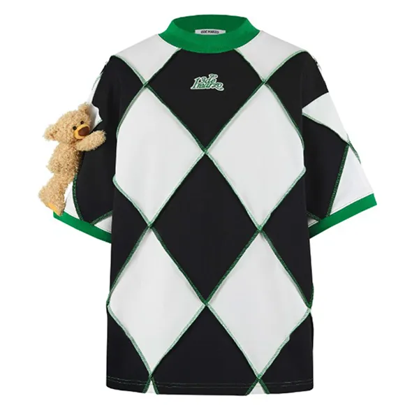 Áo Phông 13 De Marzo Hemming Diamond Check Tshirt Forest River Màu Đen Trắng Size S