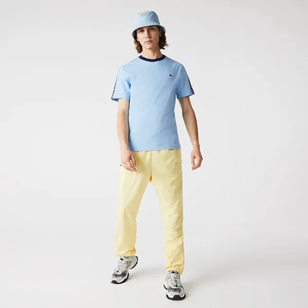 Áo Phông Nam Lacoste Crew Neck Print Striped Cotton Tshirt TH7079-51 Màu Xanh Blue Size 4