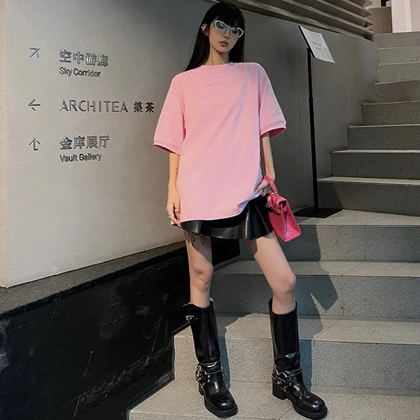 Áo Phông Nữ 13 De Marzo Bear Embossment T-shirt Màu Hồng Size S