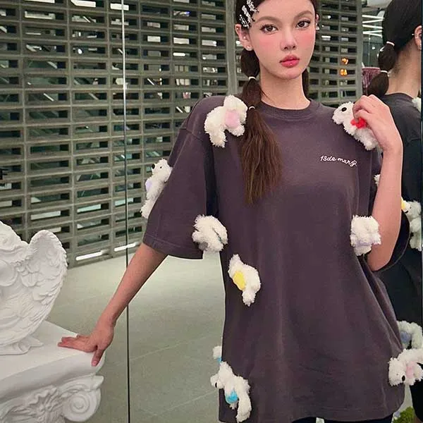 Áo Phông Nữ 13 DE Marzo Doozoo Heart Luminous TShirt Obsidian Màu Xám Đậm Size S