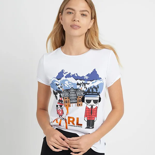 Áo Phông Nữ Karl Lagerfeld Apres Ski Womens Logo Short Sleeve Graphic Tshirt Màu Trắng - Thời trang - Vua Hàng Hiệu