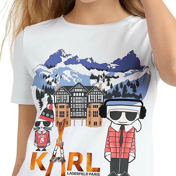 Áo Phông Nữ Karl Lagerfeld Apres Ski Womens Logo Short Sleeve Graphic Tshirt Màu Trắng - Thời trang - Vua Hàng Hiệu