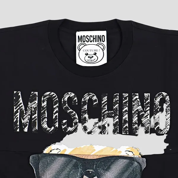 Áo Phông Nữ Moschino Black Logo Teddy Bear Embroidered Tshirt 212E V070255403555 Màu Đen