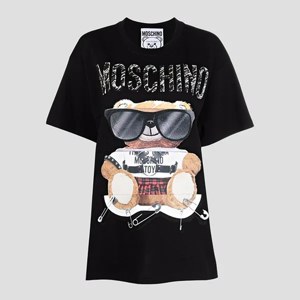 Áo Phông Nữ Moschino Black Logo Teddy Bear Embroidered Tshirt 212E V070255403555 Màu Đen