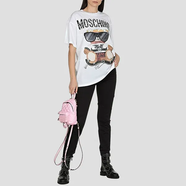 Áo Phông Nữ Moschino White Logo Teddy Bear Embroidered Tshirt 212E V070255403001 Màu Trắng