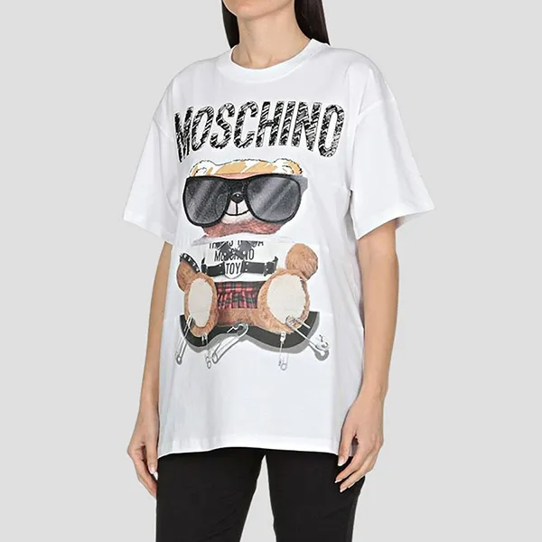 Áo Phông Nữ Moschino White Logo Teddy Bear Embroidered Tshirt 212E V070255403001 Màu Trắng