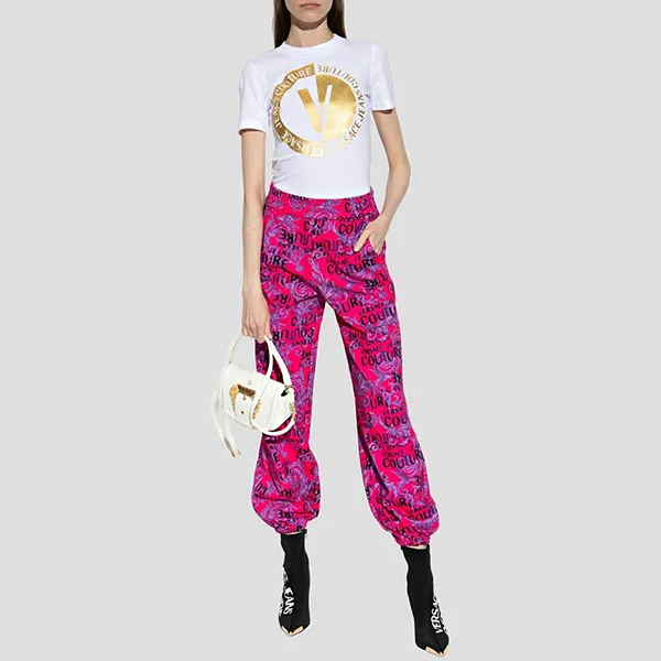 Áo Phông Nữ Versace White With Logo Printed Tshirt 74HAHT10 CJ03T G03 Màu Trắng