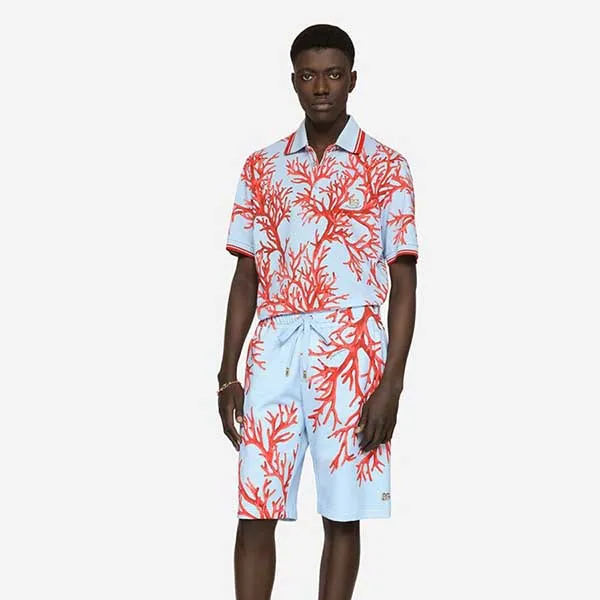Áo Polo Nam Dolce & Gabbana D&G Cotton Shirt With Coral Print And Patch Màu Xanh Cam