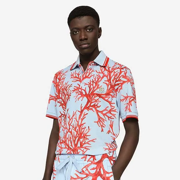 Áo Polo Nam Dolce & Gabbana D&G Cotton Shirt With Coral Print And Patch Màu Xanh Cam