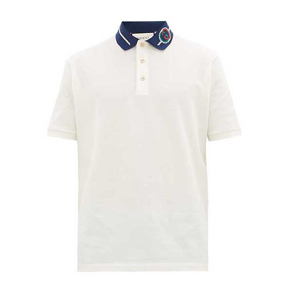 Áo Polo Nam Gucci GG Embroidered Rope Logo Cotton Piqué Shirt Màu Trắng - 3