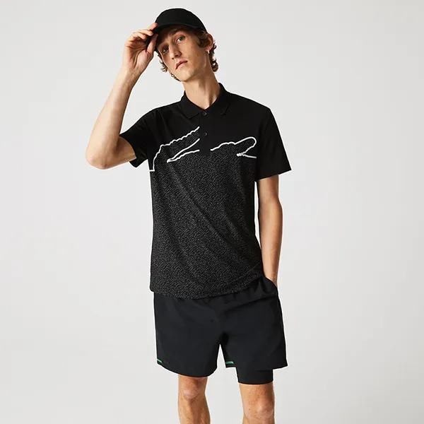 Áo Polo Nam Lacoste Regular Fit Print Stretch Cotton Piqué Polo Shirt PH3325-00 Màu Đen Size L