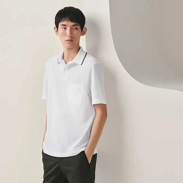 Áo Polo Nam Hermès Piqures Sellier Shirt Màu Trắng