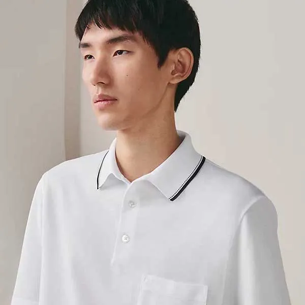 Áo Polo Nam Hermès Piqures Sellier Shirt Màu Trắng