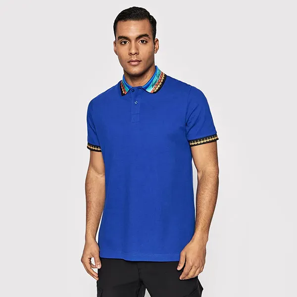Áo Polo Nam Versace Jeans Couture Men's Garland Baroque Print Collar Regular Fit Polo 72GAGT06 Màu Xanh Dương Size S - Thời trang - Vua Hàng Hiệu