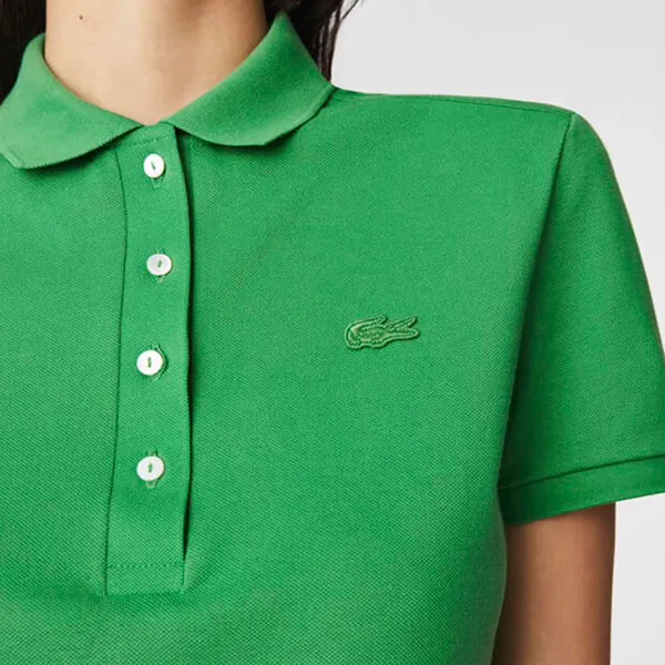 Áo Polo Nữ Lacoste Slim Fit Stretch Cotton Piqué Polo Shirt Màu Xanh Green Size 36 - 1