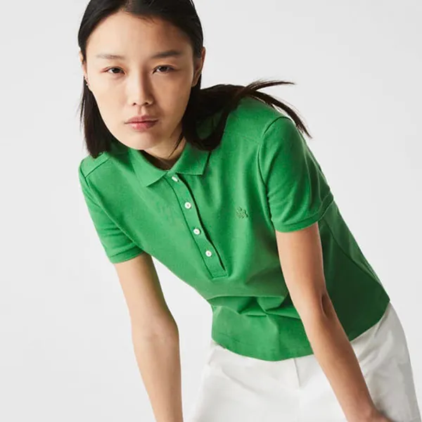 Áo Polo Nữ Lacoste Slim Fit Stretch Cotton Piqué Polo Shirt Màu Xanh Green Size 36 - 4