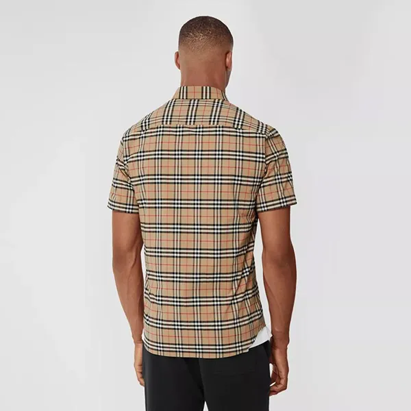 Áo Sơ Mi Nam Burberry Short-sleeve Small Scale Check Stretch Cotton Shirt Màu Nâu Size XS - Thời trang - Vua Hàng Hiệu