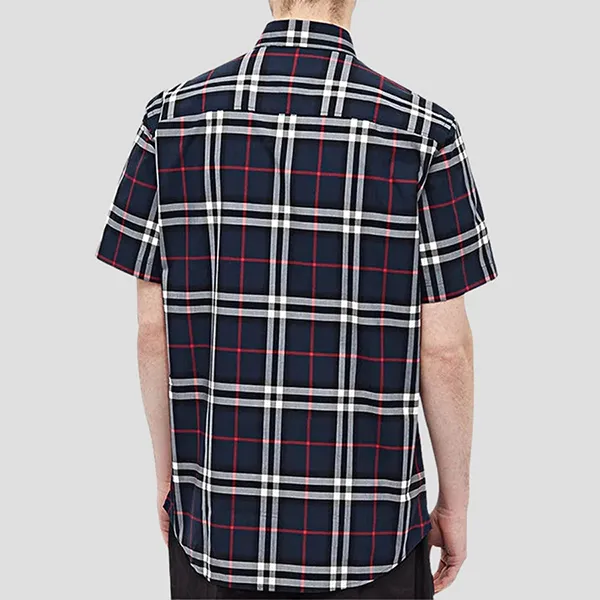 Áo Sơ Mi Cộc Tay Nam Burberry With Check Printed 8020872 Màu Xanh Navy Size M