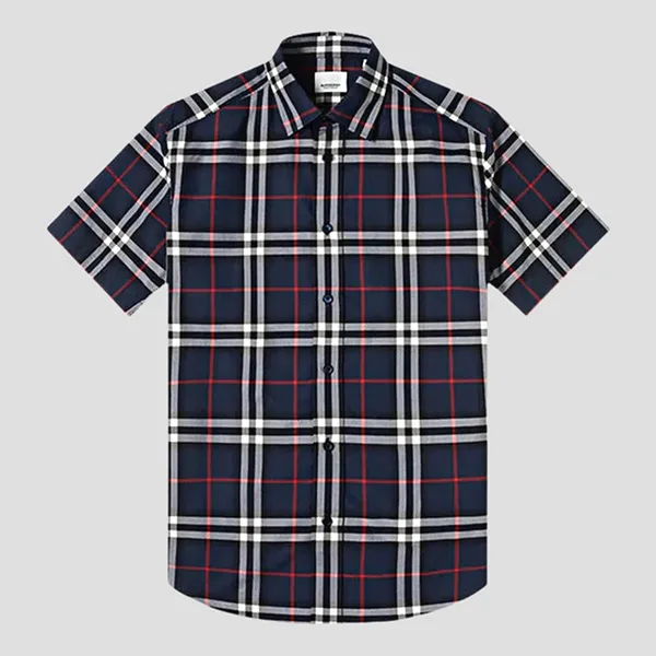 Áo Sơ Mi Cộc Tay Nam Burberry With Check Printed 8020872 Màu Xanh Navy Size M