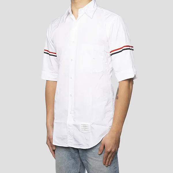 Áo Sơ Mi Cộc Tay Nam Thom Browne Armband Poplin Short Sleeve MWS242A-03113-100 Màu Trắng
