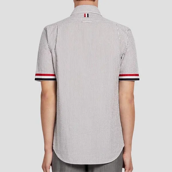 Áo Sơ Mi Cộc Tay Nam Thom Browne Grosgrain Cuff Button Down MWS252A-00572-035 Màu Xám