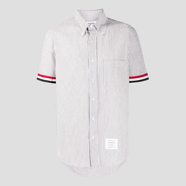 Áo Sơ Mi Cộc Tay Nam Thom Browne Grosgrain Cuff Button Down MWS252A-00572-035 Màu Xám