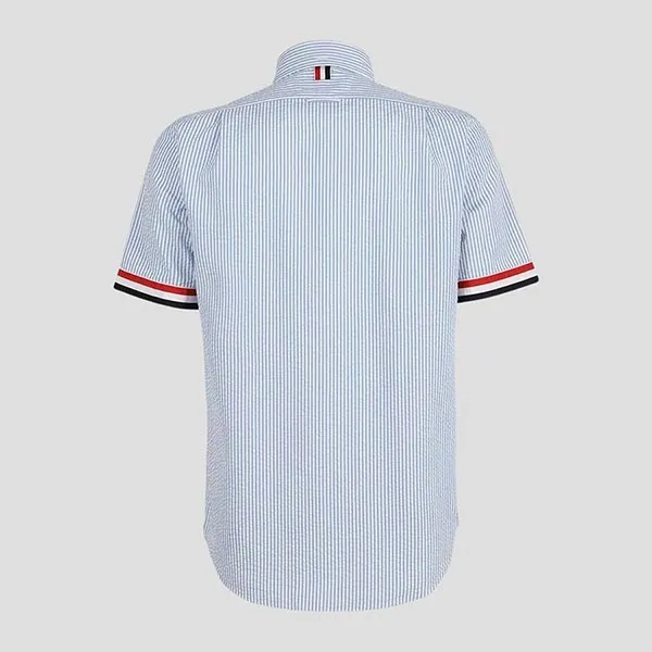 Áo Sơ Mi Cộc Tay Nam Thom Browne Grosgrain Cuff Button Down MWS252A-00572-450 Màu Xanh Blue Size 1
