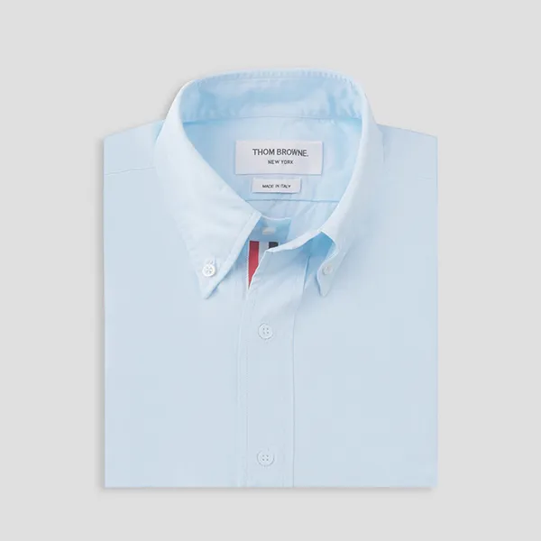 Áo Sơ Mi Cộc Tay Nam Thom Browne Poplin Short Sleeve Grosgrain Placket MWS002E-03113-480 Màu Xanh Size 2