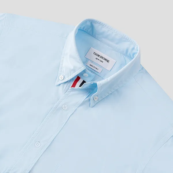 Áo Sơ Mi Cộc Tay Nam Thom Browne Poplin Short Sleeve Grosgrain Placket MWS002E-03113-480 Màu Xanh Size 2