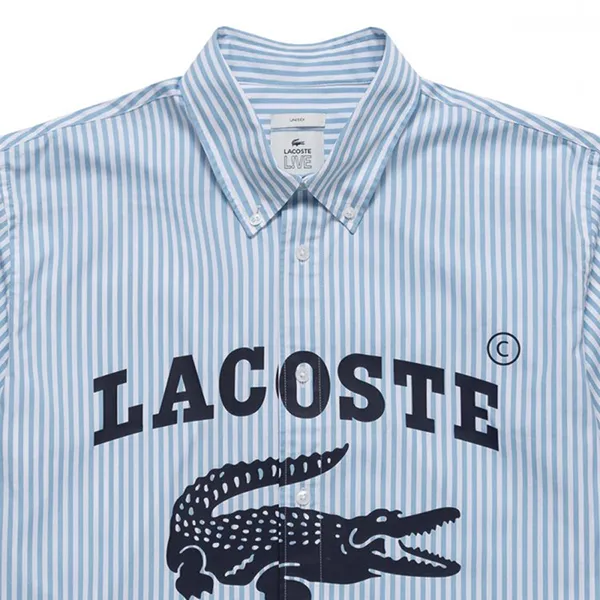 Áo Sơ Mi Lacoste Heritage Striped Poplin Chemisette Màu Xanh Blue