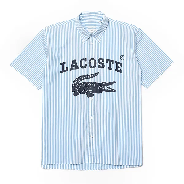 Áo Sơ Mi Lacoste Heritage Striped Poplin Chemisette Màu Xanh Blue