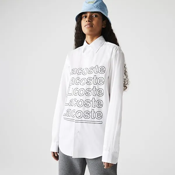 Áo Sơ Mi Lacoste Live Relaxed Fit Print Poplin Shirt CH7300-51 Màu Trắng - Thời trang - Vua Hàng Hiệu