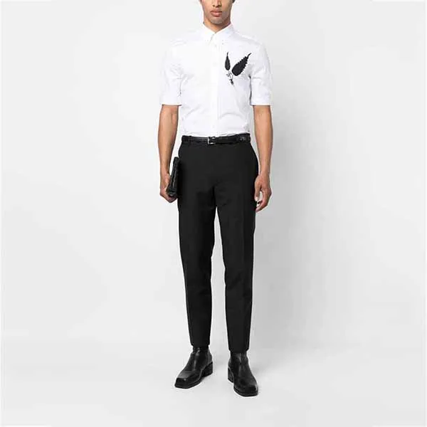 Áo Sơ Mi Nam Alexander Mcqueen Embroidered Short Sleeve Shirt Màu Trắng Họa Tiết