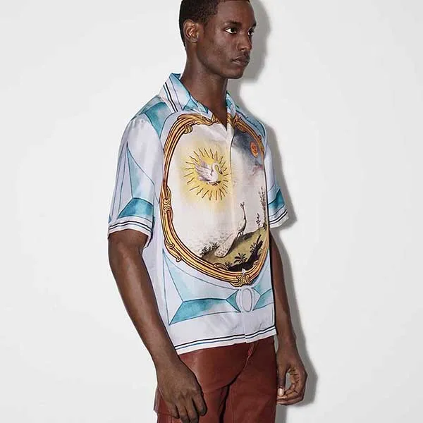 Áo Sơ Mi Nam Amiri Landscape Frame Bowling Shirt Màu Trắng Xanh - Thời trang - Vua Hàng Hiệu